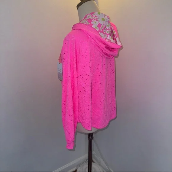 Loveshackfancy X Hurley Collaboration L Neon Pink Floral Eyelet Jacket Skirt Set